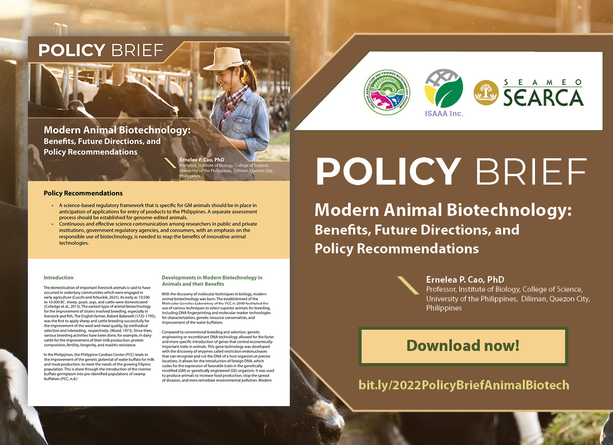 ISAAA Inc. and Partners Release Policy Brief on Animal Biotech- Crop  Biotech Update (February 8, 2023) | Crop Biotech Update 